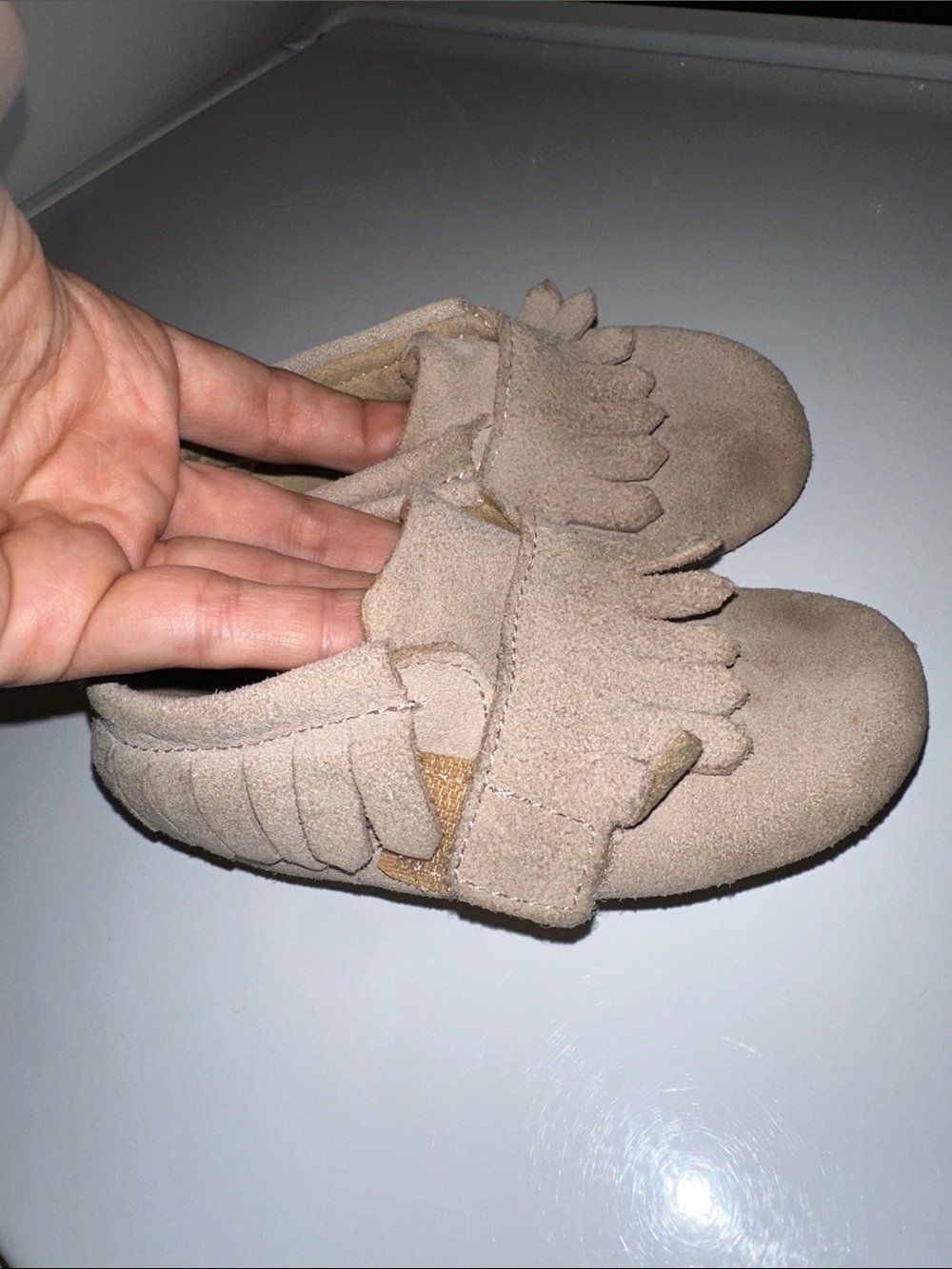 Toddler Fringe Moccasin Boots in Light Taupe 5